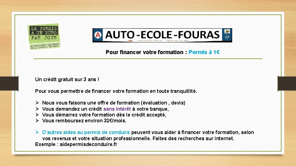 Pour financer votre formation : Permis à 1€ Un crédit gratuit sur 3 ans