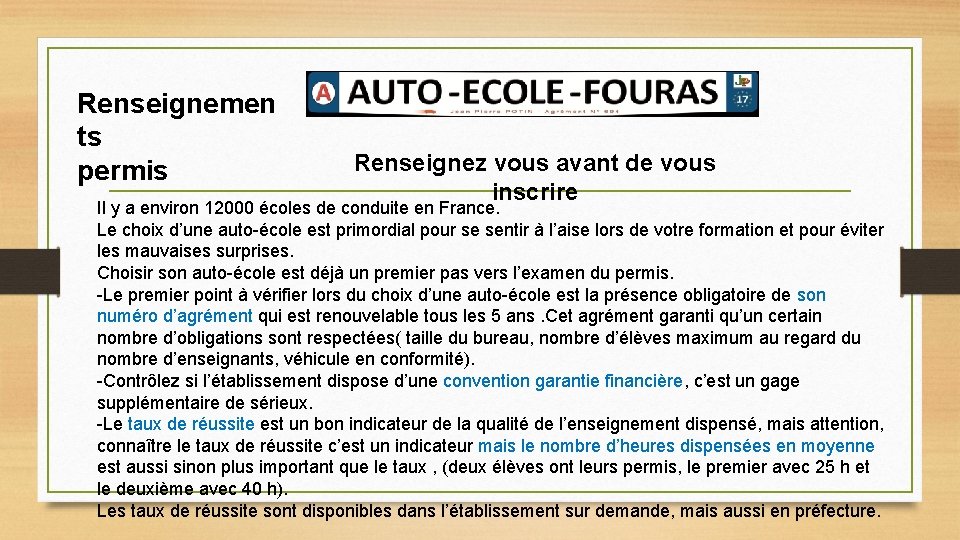 Renseignemen ts permis Renseignez vous avant de vous inscrire Il y a environ 12000