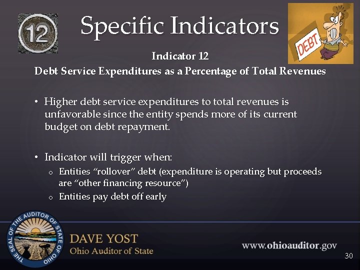 Specific Indicators Indicator 12 Debt Service Expenditures as a Percentage of Total Revenues •