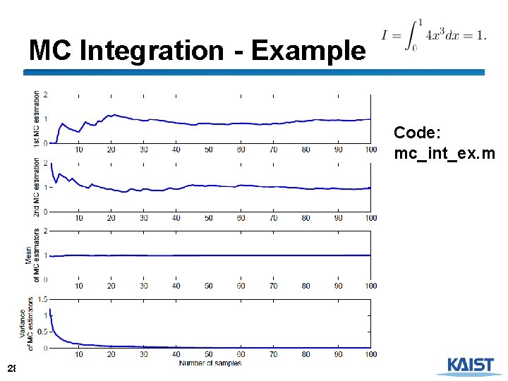 MC Integration - Example Code: mc_int_ex. m 28 