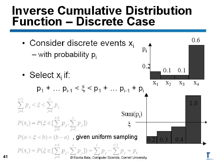 Inverse Cumulative Distribution Function – Discrete Case , given uniform sampling 41 