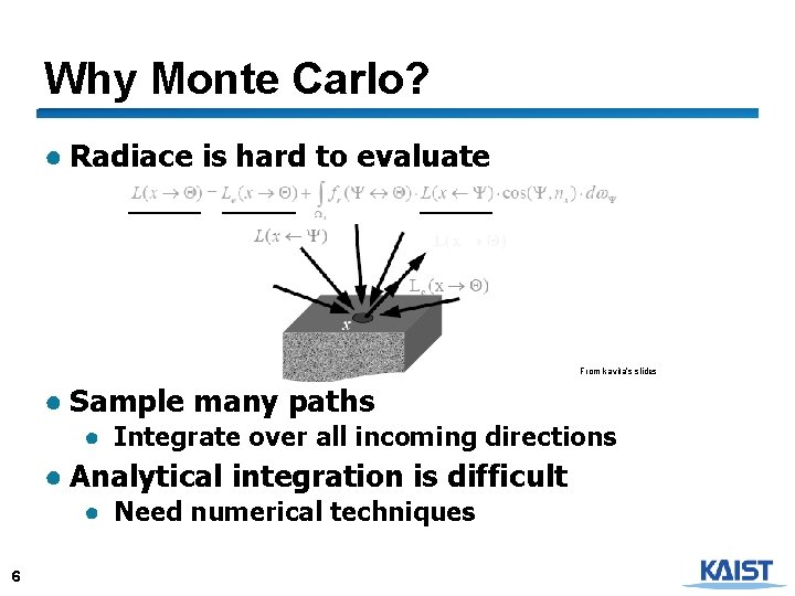 Why Monte Carlo? ● Radiace is hard to evaluate From kavita’s slides ● Sample