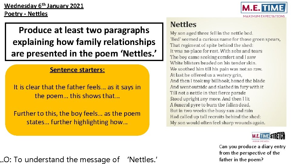 Wednesday 6 th January 2021 Poetry - Nettles Produce at least two paragraphs explaining