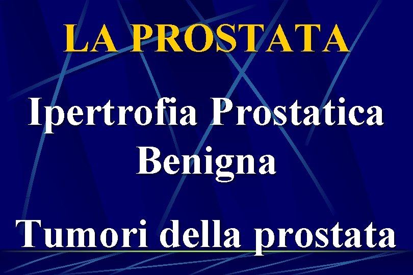 LA PROSTATA Ipertrofia Prostatica Benigna Tumori della prostata 