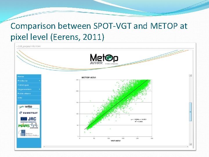 Comparison between SPOT-VGT and METOP at pixel level (Eerens, 2011) 