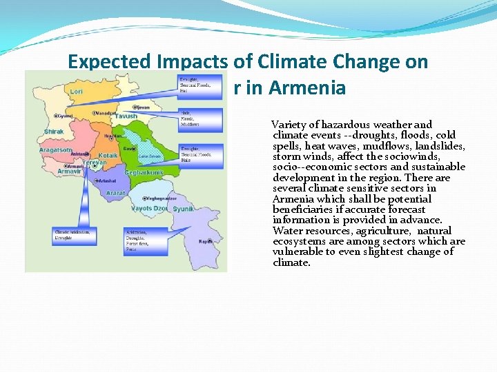 Expected Impacts of Climate Change on Agricultur in Armenia Variety of hazardous weather and