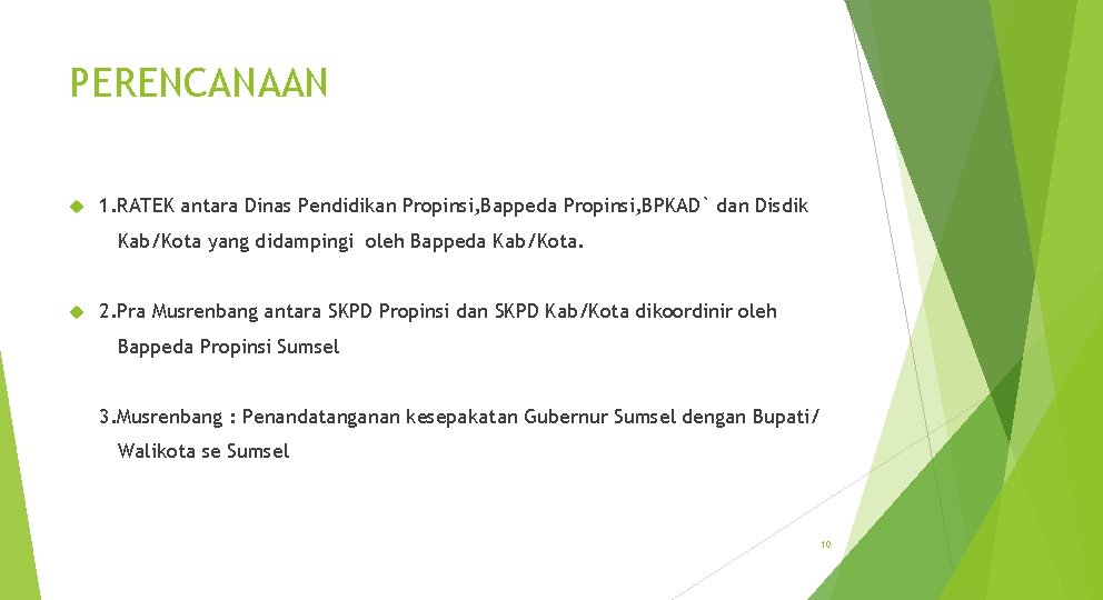 PERENCANAAN 1. RATEK antara Dinas Pendidikan Propinsi, Bappeda Propinsi, BPKAD` dan Disdik Kab/Kota yang