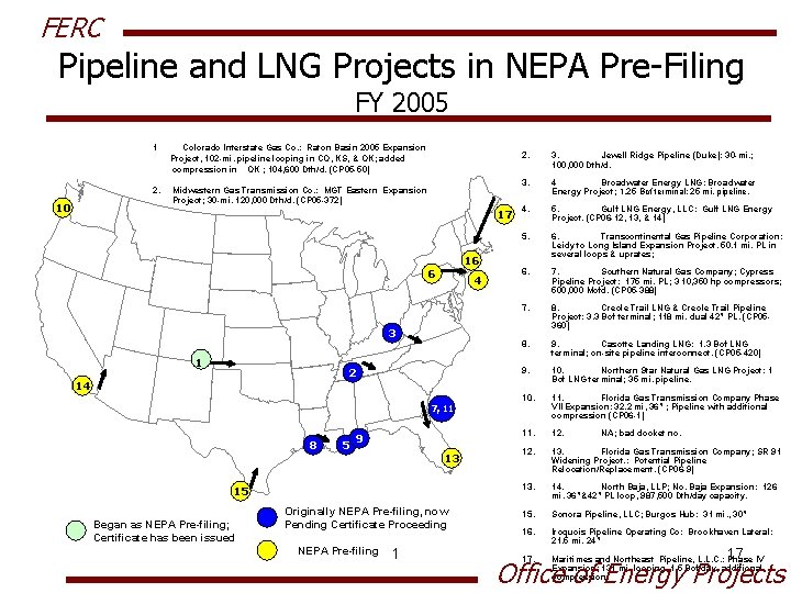 FERC Pipeline and LNG Projects in NEPA Pre-Filing FY 2005 10 1 Colorado Interstate