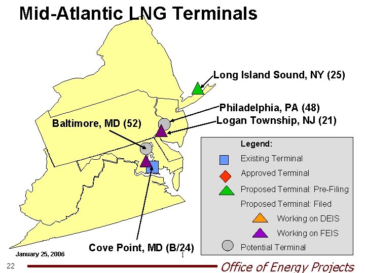 Mid-Atlantic LNG Terminals Long Island Sound, NY (25) Philadelphia, PA (48) Logan Township, NJ