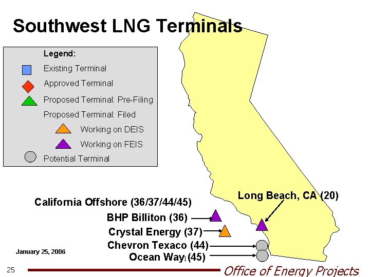 Southwest LNG Terminals Legend: Existing Terminal Approved Terminal Proposed Terminal: Pre-Filing Proposed Terminal: Filed