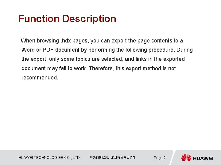 Function Description When browsing. hdx pages, you can export the page contents to a