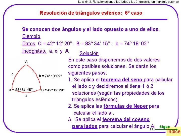 Lección 2. Relaciones entre los lados y los ángulos de un triángulo esférico. Resolución