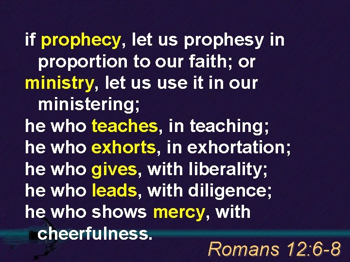 if prophecy, let us prophesy in proportion to our faith; or ministry, let us