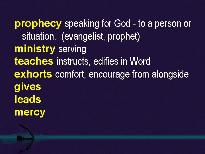prophecy speaking for God - to a person or situation. (evangelist, prophet) ministry serving