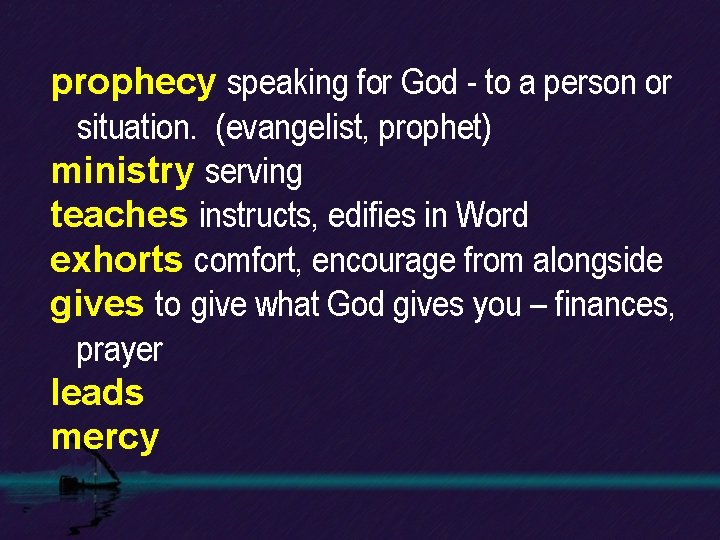 prophecy speaking for God - to a person or situation. (evangelist, prophet) ministry serving