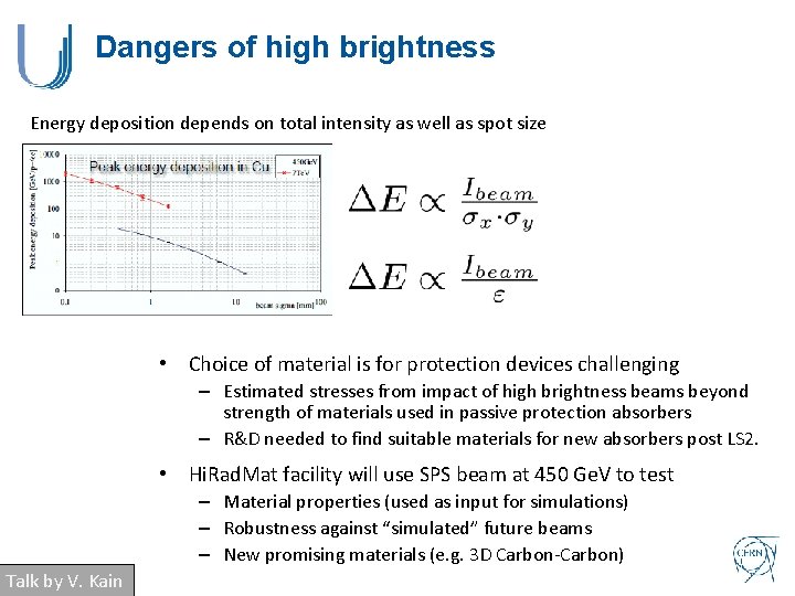 Dangers of high brightness Energy deposition depends on total intensity as well as spot