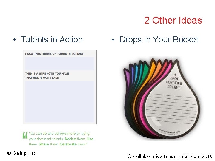 2 Other Ideas • Talents in Action Cards © Gallup, Inc. • Drops in