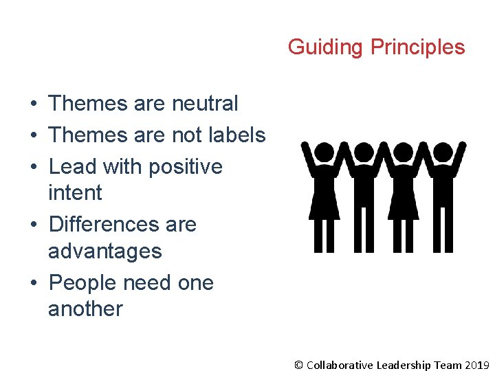 Guiding Principles • Themes are neutral • Themes are not labels • Lead with