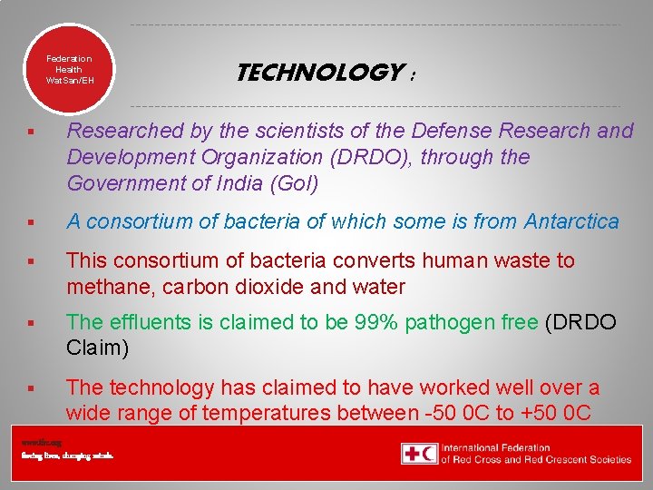 Federation Health Wat. San/EH TECHNOLOGY : § Researched by the scientists of the Defense