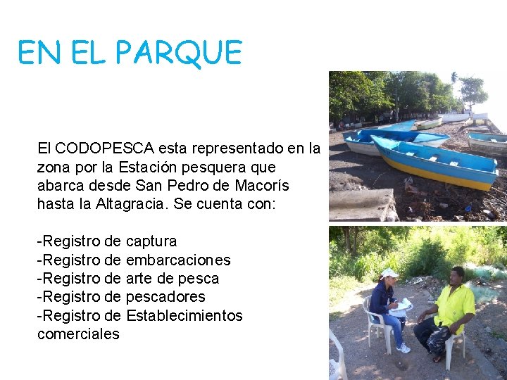 EN EL PARQUE El CODOPESCA esta representado en la zona por la Estación pesquera