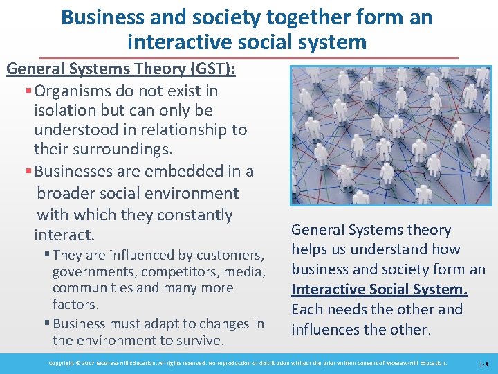 Business and society together form an interactive social system General Systems Theory (GST): §