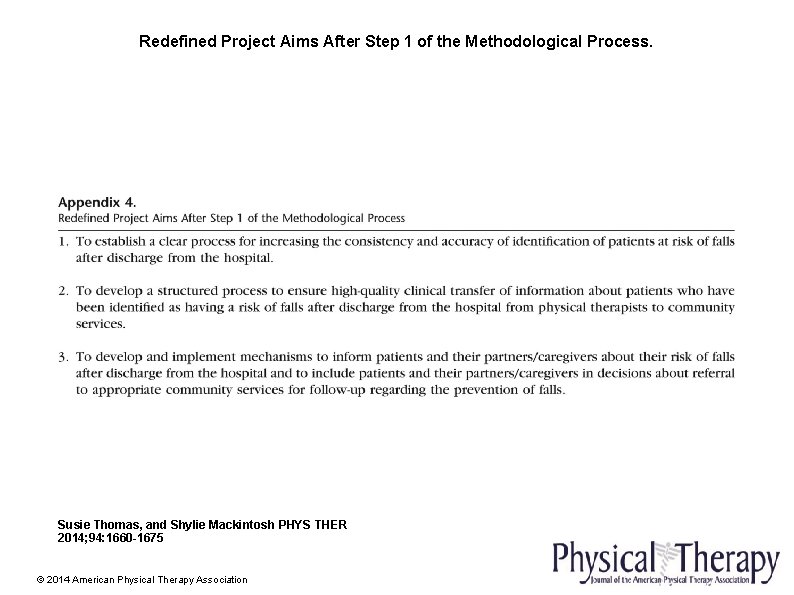 Redefined Project Aims After Step 1 of the Methodological Process. Susie Thomas, and Shylie