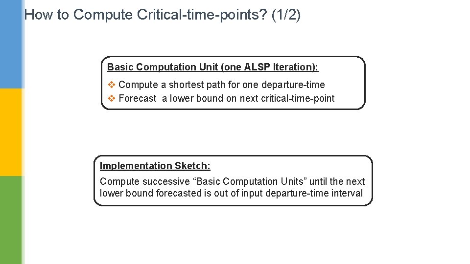 How to Compute Critical-time-points? (1/2) Basic Computation Unit (one ALSP Iteration): v Compute a