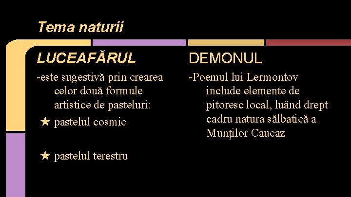 Tema naturii LUCEAFĂRUL DEMONUL -este sugestivă prin crearea celor două formule artistice de pasteluri: