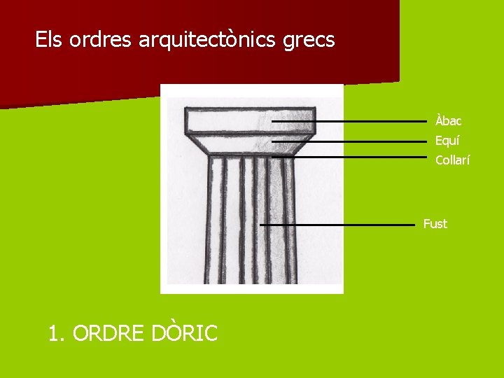 Els ordres arquitectònics grecs Àbac Equí Collarí Fust 1. ORDRE DÒRIC 