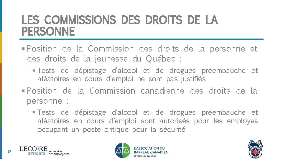 LES COMMISSIONS DES DROITS DE LA PERSONNE § Position de la Commission des droits