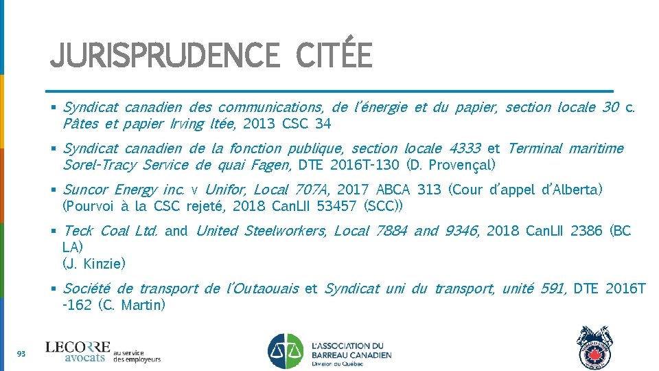 JURISPRUDENCE CITÉE § Syndicat canadien des communications, de l’énergie et du papier, section locale