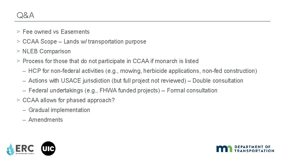 Q&A > Fee owned vs Easements > CCAA Scope – Lands w/ transportation purpose