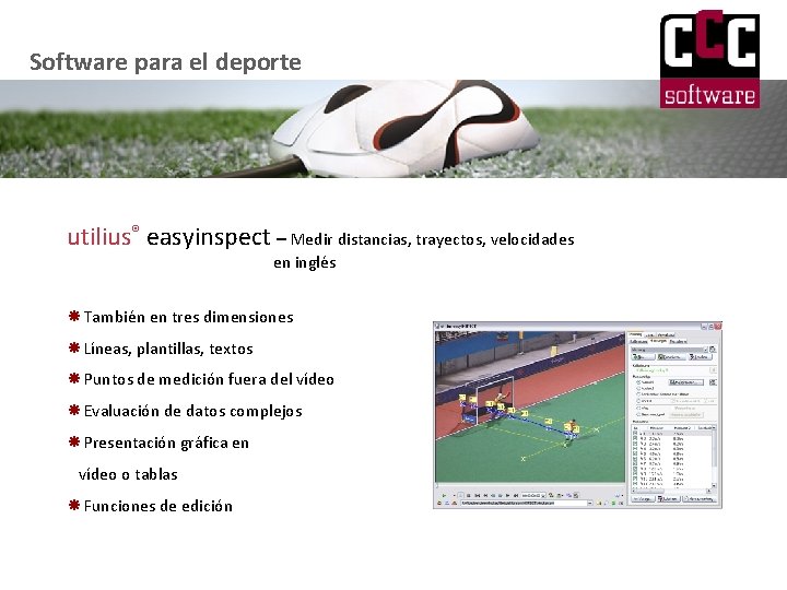 Software para el deporte utilius® easyinspect – Medir distancias, trayectos, velocidades en inglés También