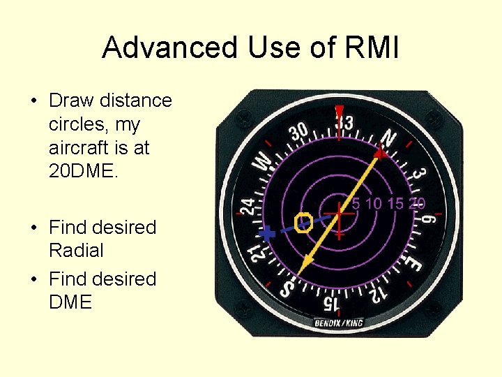 Advanced Use of RMI • Draw distance circles, my aircraft is at 20 DME.