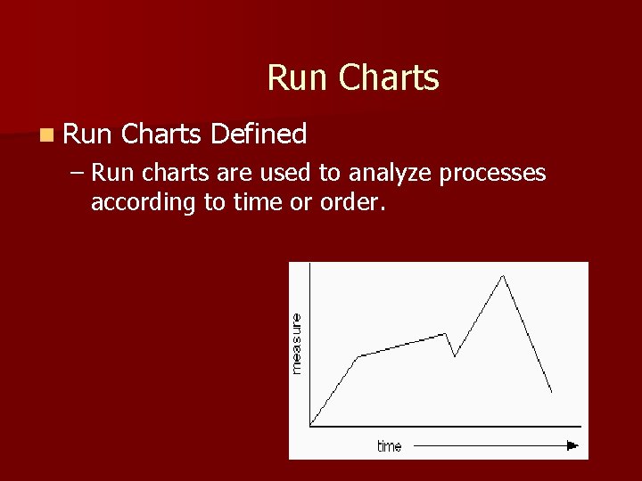 Run Charts n Run Charts Defined – Run charts are used to analyze processes Run Charts n Run Charts Defined – Run charts are used to analyze processes