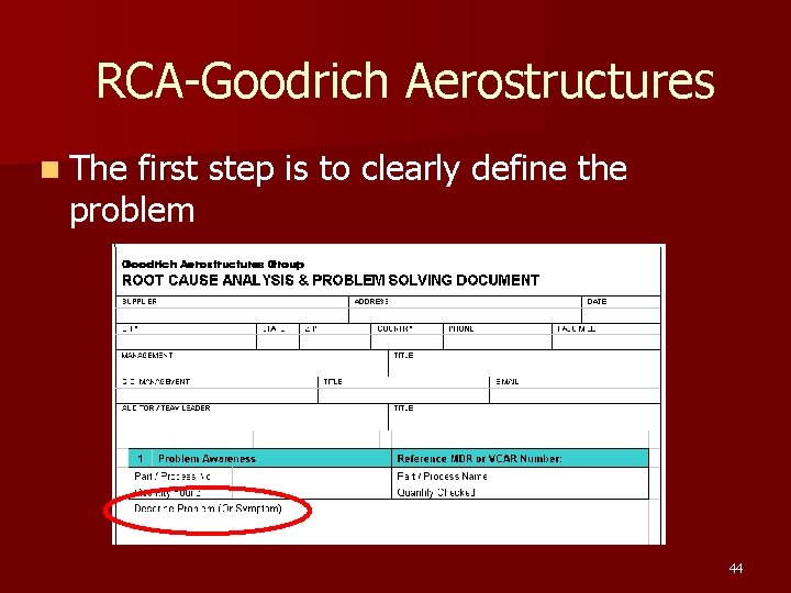 RCA-Goodrich Aerostructures n The first step is to clearly define the problem 44 RCA-Goodrich Aerostructures n The first step is to clearly define the problem 44