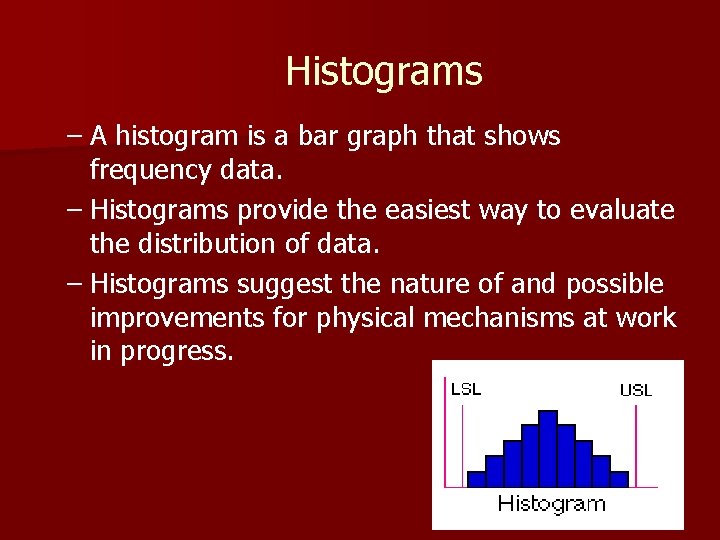 Histograms – A histogram is a bar graph that shows frequency data. – Histograms Histograms – A histogram is a bar graph that shows frequency data. – Histograms