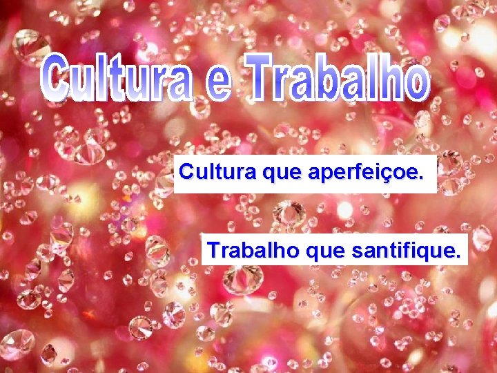 Cultura que aperfeiçoe. Trabalho que santifique. 