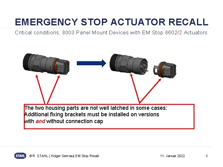 EMERGENCY STOP ACTUATOR RECALL Critical conditions: 8003 Panel Mount Devices with EM Stop 8602/2