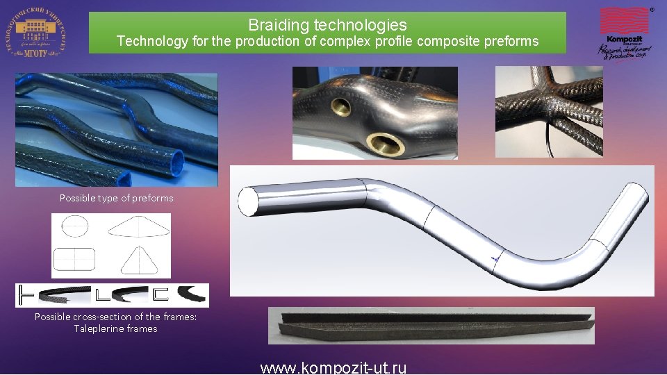 Braiding technologies Technology for the production of complex profile composite preforms Possible type of