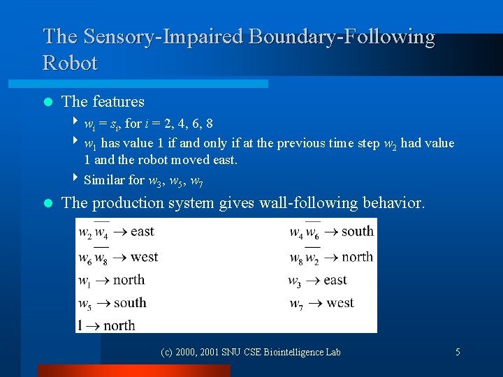 The Sensory-Impaired Boundary-Following Robot l The features 4 wi = si, for i = The Sensory-Impaired Boundary-Following Robot l The features 4 wi = si, for i =