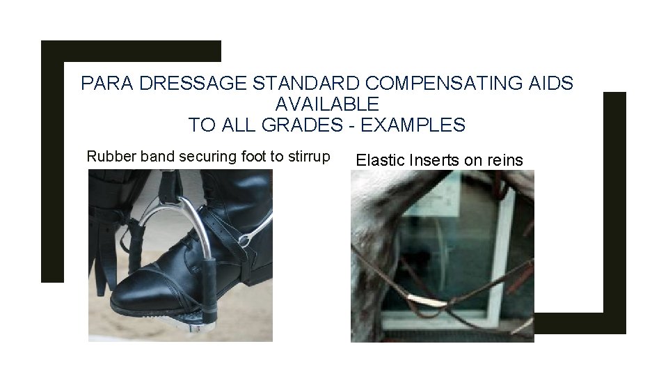 PARA DRESSAGE STANDARD COMPENSATING AIDS AVAILABLE TO ALL GRADES - EXAMPLES Rubber band securing