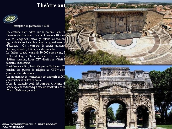 Théâtre antique et ses abords et « Arc de Triomphe » d'Orange (Vaucluse) Inscription