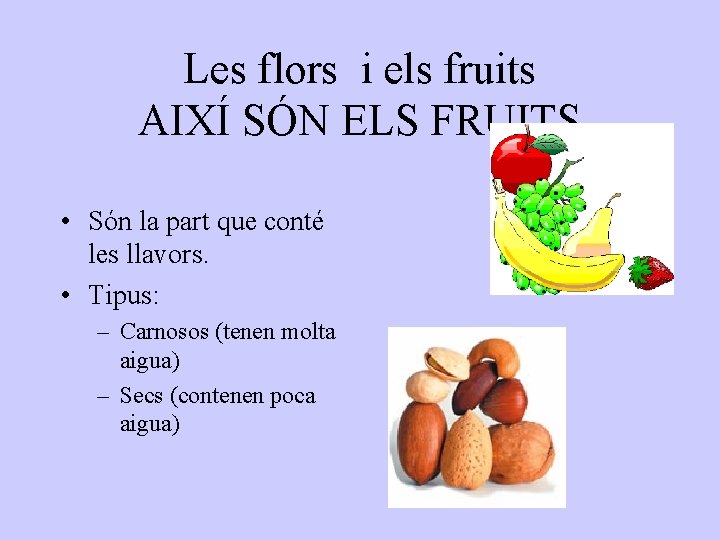 Les flors i els fruits AIXÍ SÓN ELS FRUITS • Són la part que