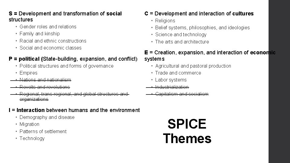 S = Development and transformation of social structures • • Gender roles and relations