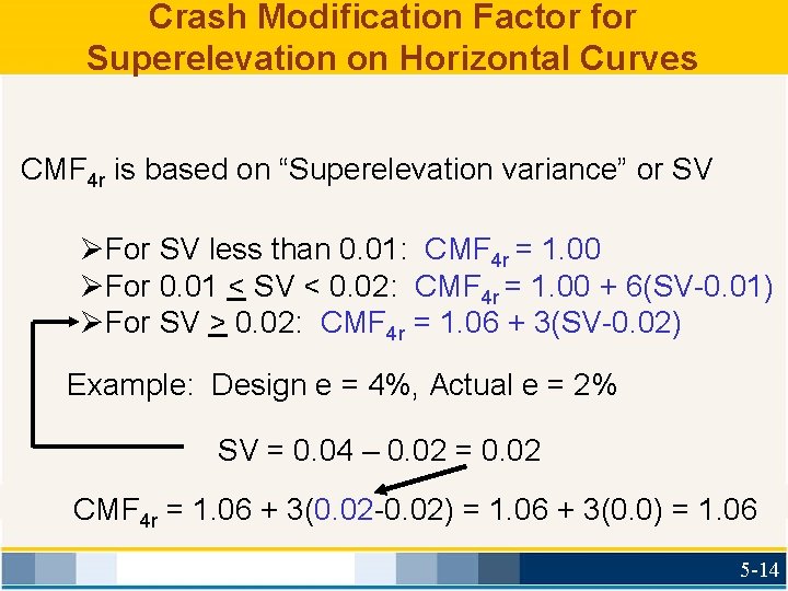 Crash Modification Factor for Superelevation on Horizontal Curves CMF 4 r is based on