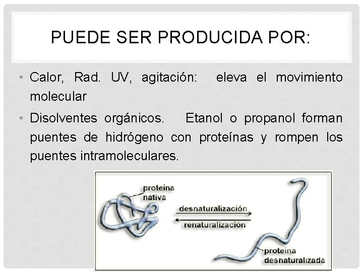 PUEDE SER PRODUCIDA POR: • Calor, Rad. UV, agitación: molecular eleva el movimiento •