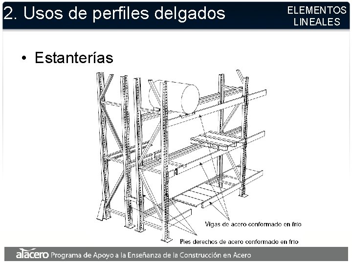 2. Usos de perfiles delgados • Estanterías ELEMENTOS LINEALES 2. Usos de perfiles delgados • Estanterías ELEMENTOS LINEALES