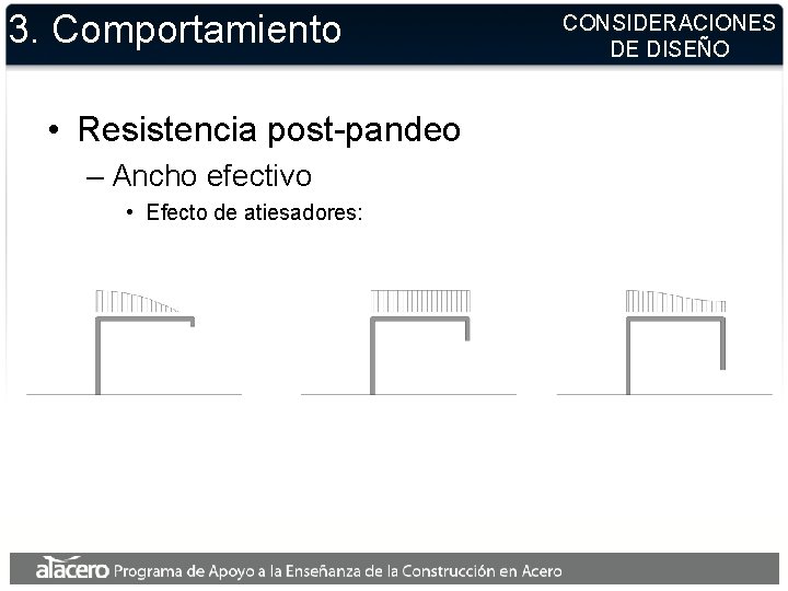 3. Comportamiento • Resistencia post-pandeo – Ancho efectivo • Efecto de atiesadores: CONSIDERACIONES DE 3. Comportamiento • Resistencia post-pandeo – Ancho efectivo • Efecto de atiesadores: CONSIDERACIONES DE