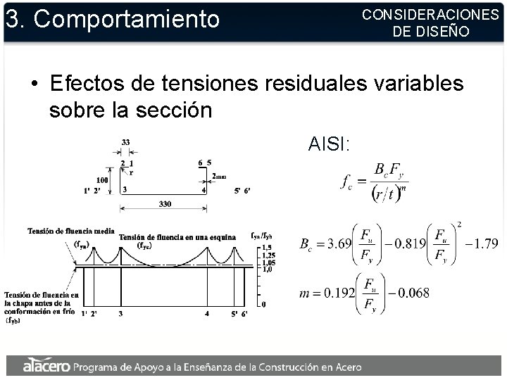 3. Comportamiento CONSIDERACIONES DE DISEÑO • Efectos de tensiones residuales variables sobre la sección 3. Comportamiento CONSIDERACIONES DE DISEÑO • Efectos de tensiones residuales variables sobre la sección